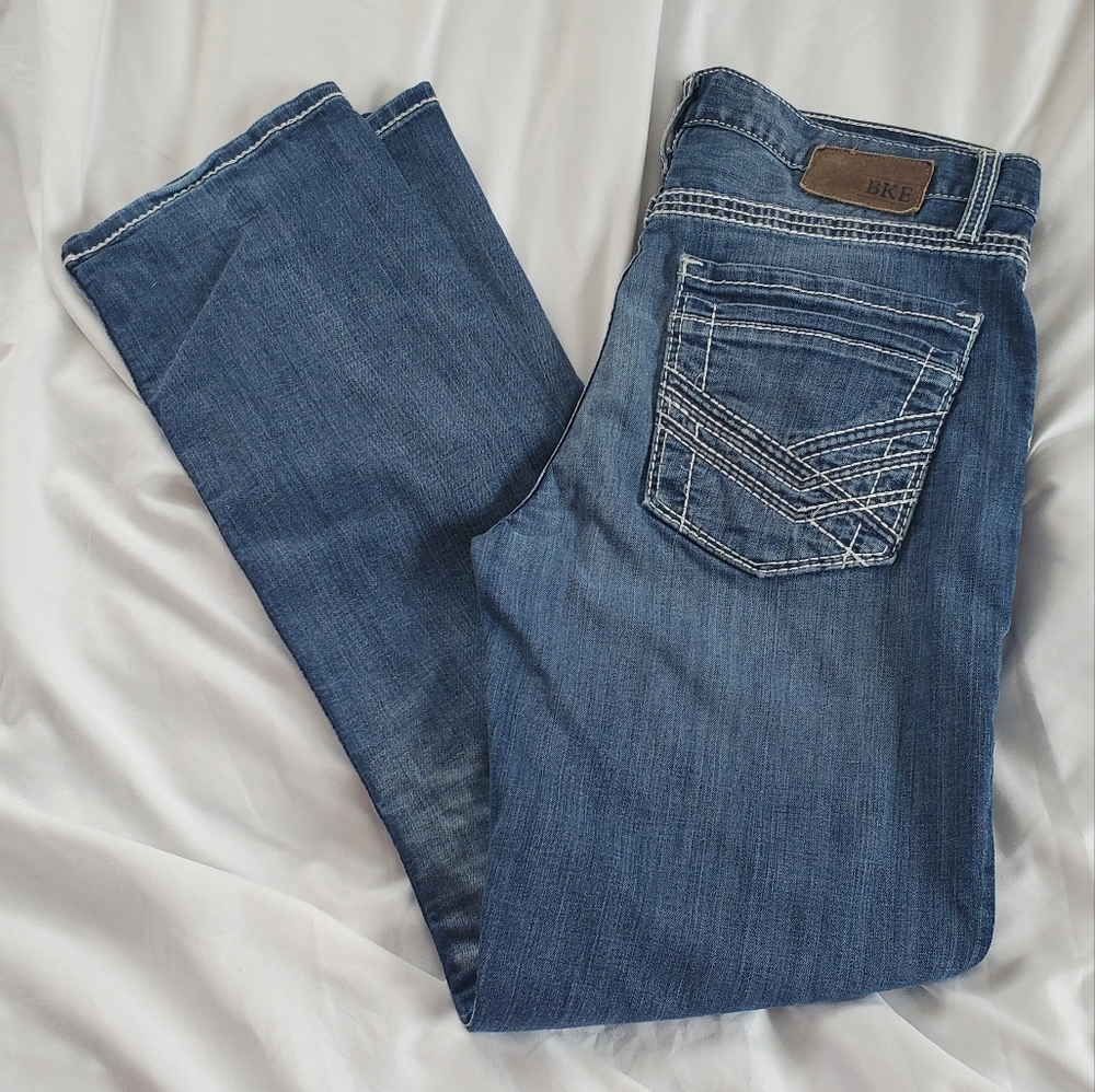BKE Jake Straight Leg Distressed Blue Jeans, Sz 36L (Actual 36" x 33") Stretch